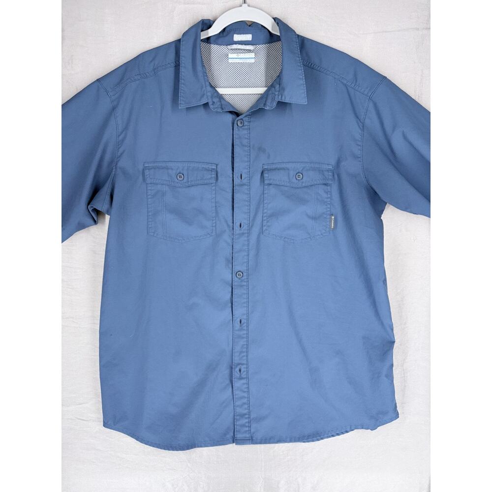 Columbia Button Up Fishing Shirt Vented XL Hiking Camp Blue